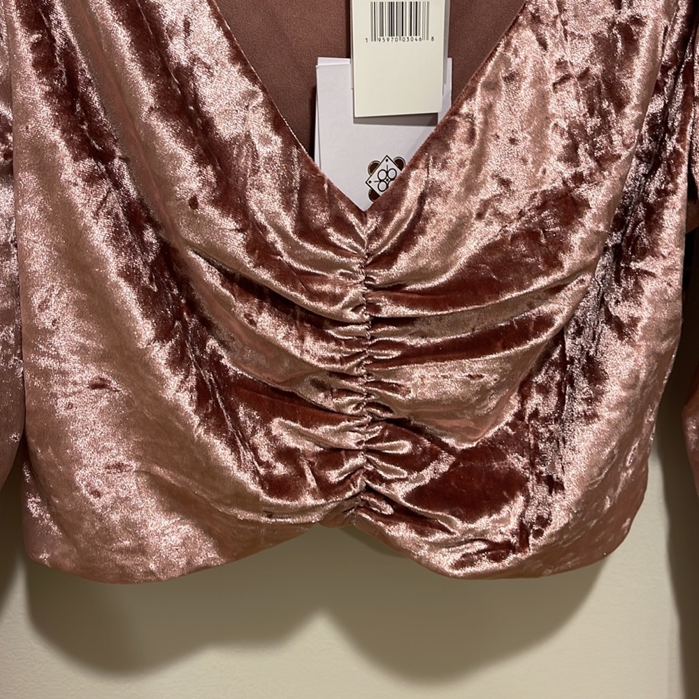 NWT Wayf X Emma Rose Samantha Ruched Long Sleeve Velvet Crop Top Fall Velour - Picture 7 of 8